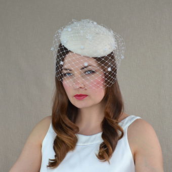 white wedding hat with veil