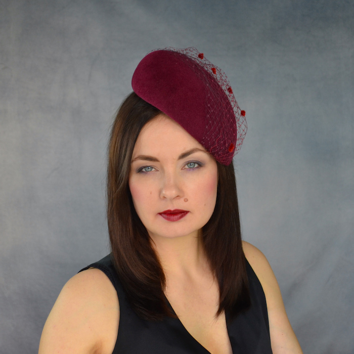 burgundy pillbox hat