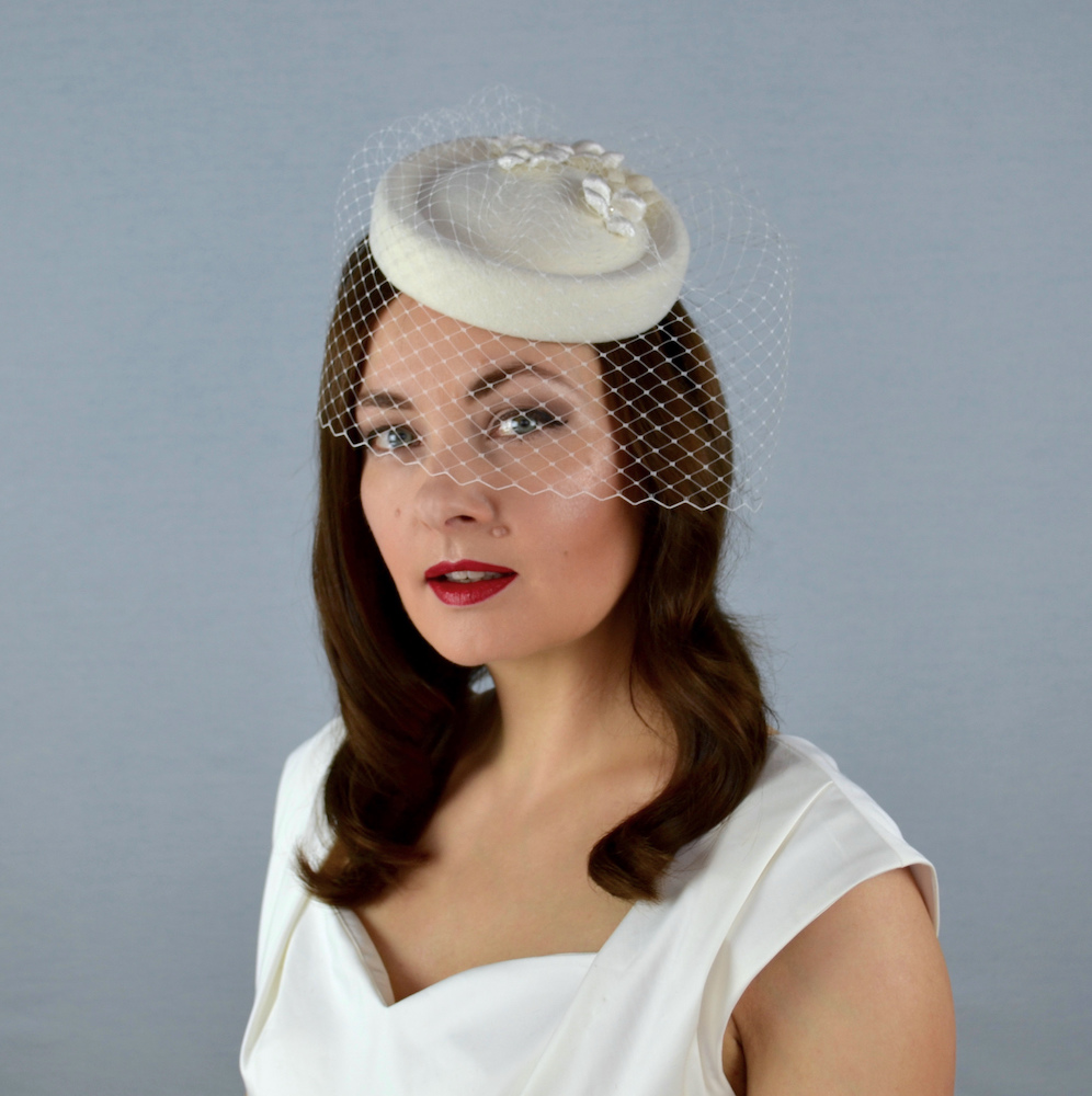 Bridal Hat with Veil and Flowers - BONNIE