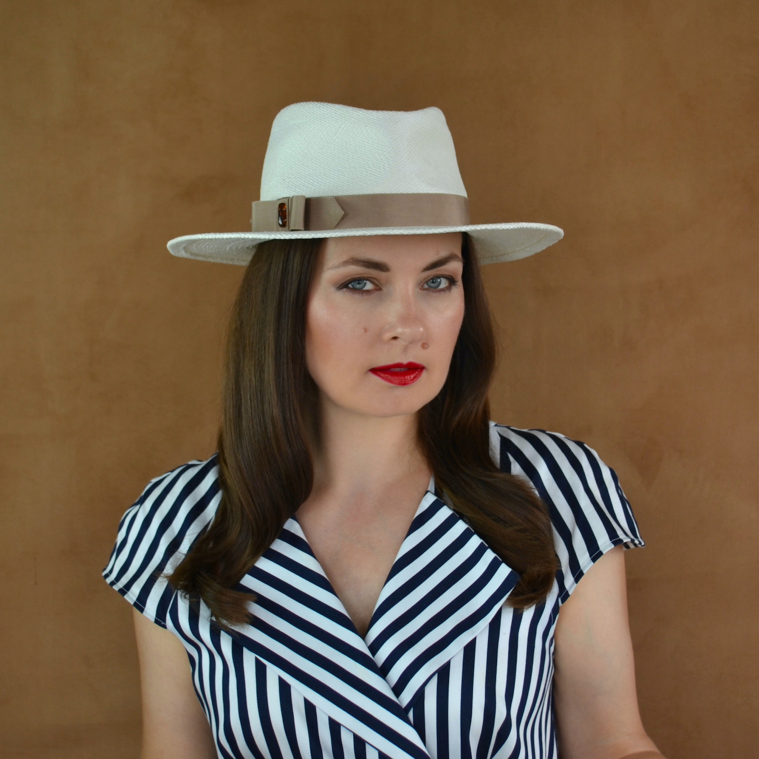 Panama Straw Fedora Hat with Tan Ribbon - JASMINE