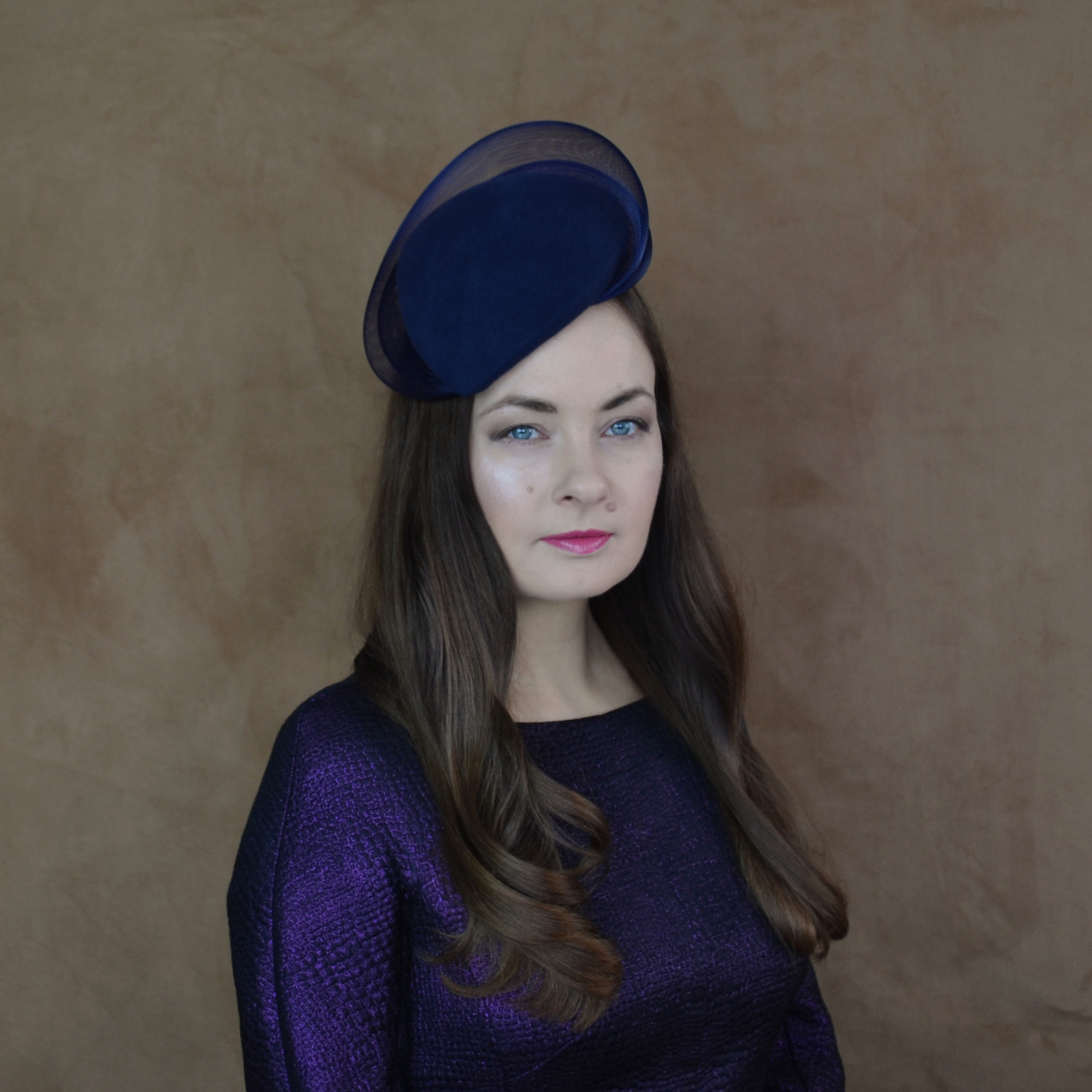 Navy Fascinator Hat Mabel Navy Blue Teardrop Shaped Hat